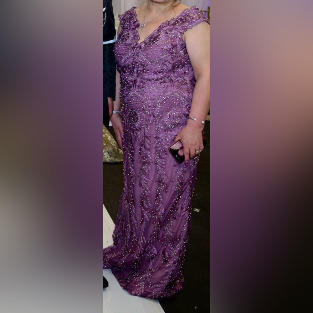 Elegant Purple Embellished Evening Gown